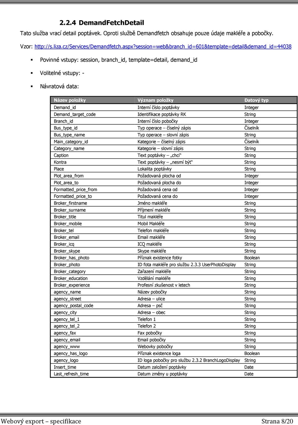 Demand_id Interní číslo poptávky Integer Demand_target_code Identifikace poptávky RK String Branch_id Interní číslo pobočky Integer Bus_type_id Typ operace číselný zápis Číselník Bus_type_name Typ