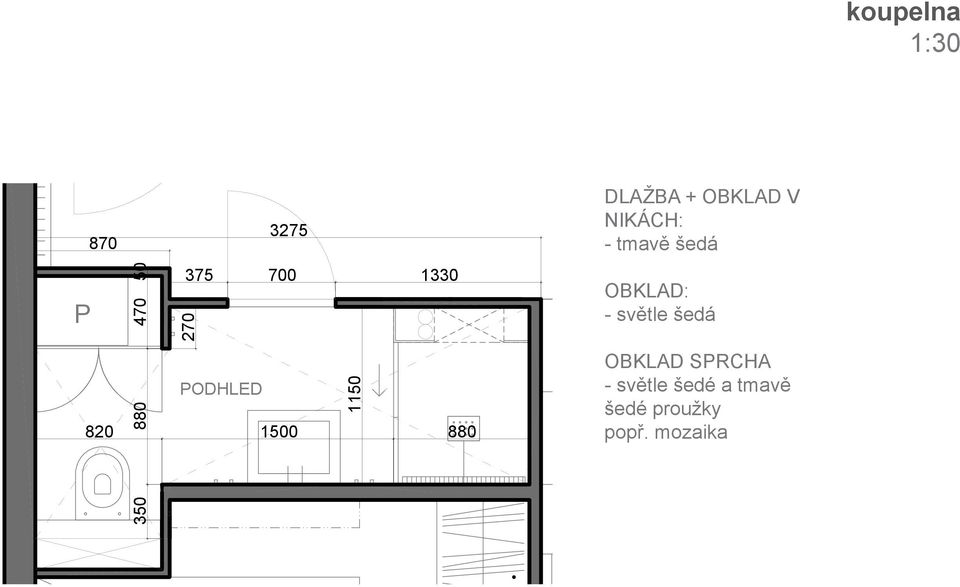 světle šedá OBKLAD SPRCHA - světle šedé a tmavě šedé proužky popř.