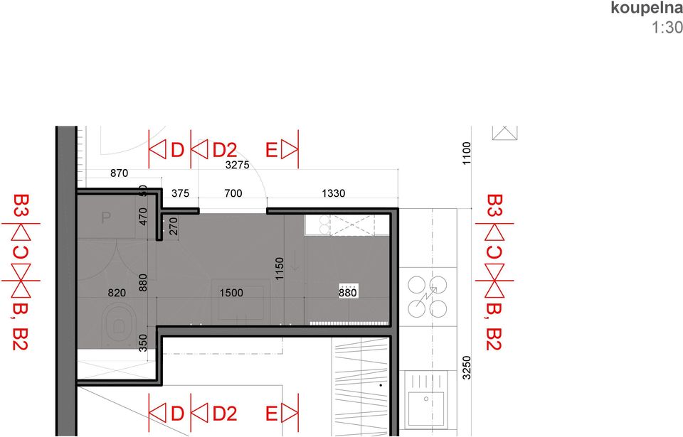 B3 B, B2 A 3250 výška stolu: 750 mm stů závěsné WC s