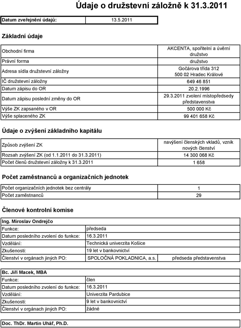 AKCENTA, spořitelní a úvěrní družstvo družstvo Gočárova třída 31