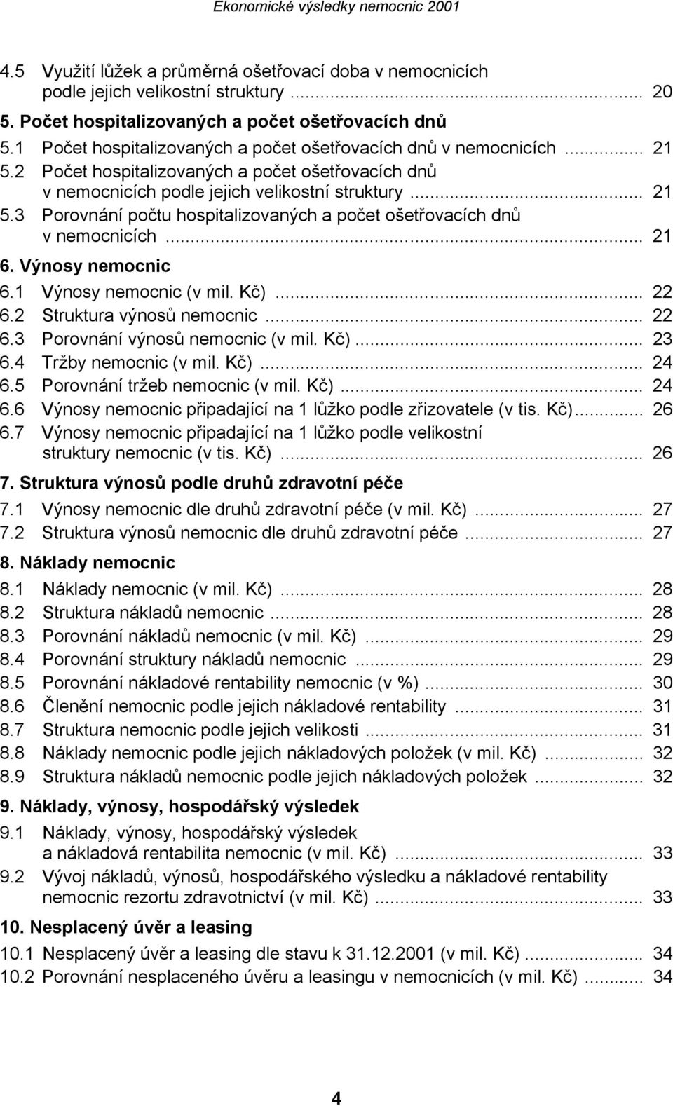 .. 21 6. Výnosy nemocnic 6.1 Výnosy nemocnic (v mil. Kč)... 22 6.2 Struktura výnosů nemocnic... 22 6.3 Porovnání výnosů nemocnic (v mil. Kč)... 23 6.4 Tržby nemocnic (v mil. Kč)... 24 6.