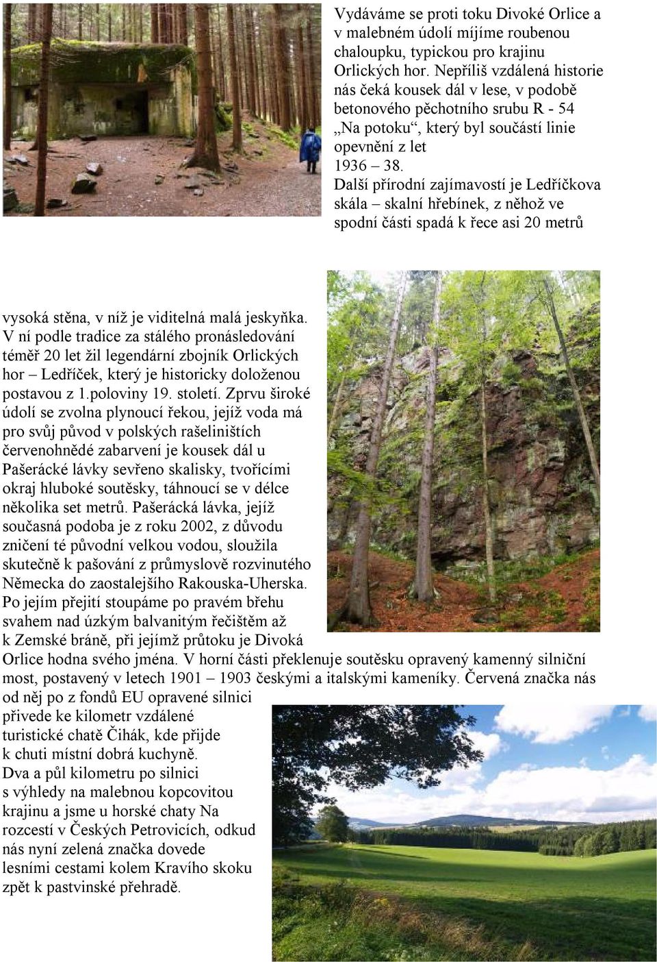 Další přírodní zajímavostí je Ledříčkova skála skalní hřebínek, z něhož ve spodní části spadá k řece asi 20 metrů vysoká stěna, v níž je viditelná malá jeskyňka.