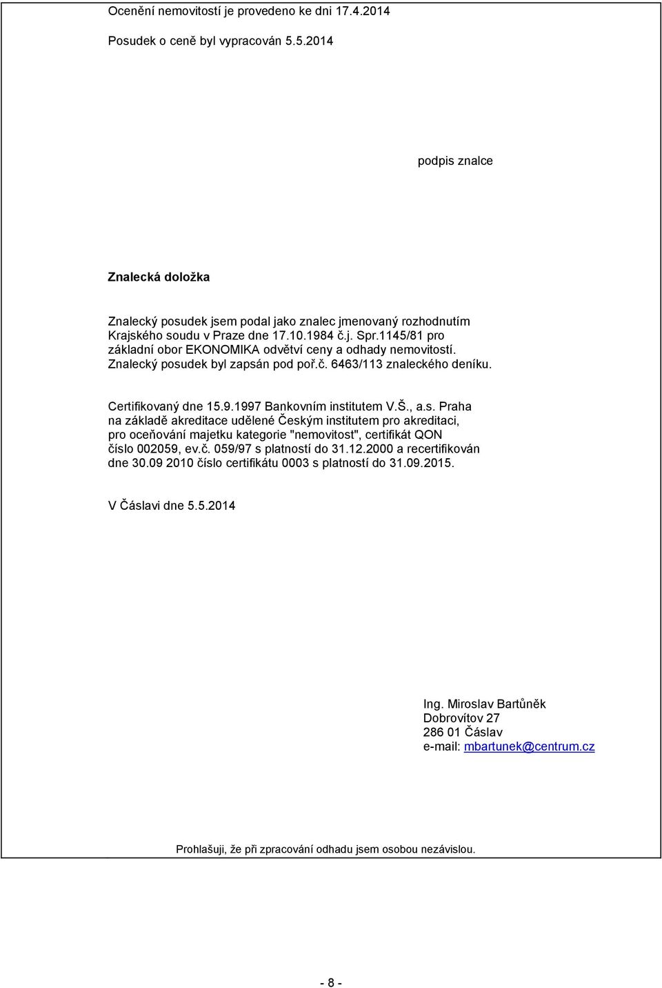 1145/81 pro základní obor EKONOMIKA odvětví ceny a odhady nemovitost