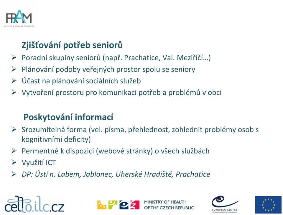 pro komunikaci potřeb a problémů v obci Poskytování informací Srozumitelná forma (vel.