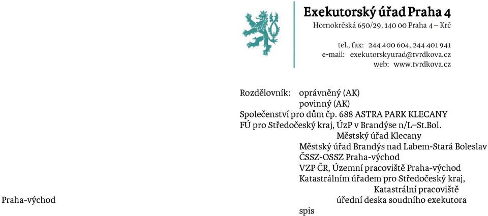 Městský úřad Klecany Městský úřad Brandýs nad Labem-Stará Boleslav ČSSZ-OSSZ Praha-východ VZP