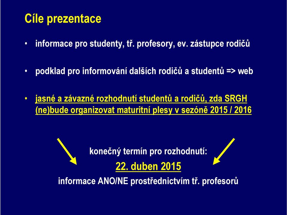 závazné rozhodnutí studentů a rodičů, zda SRGH (ne)bude organizovat maturitní plesy