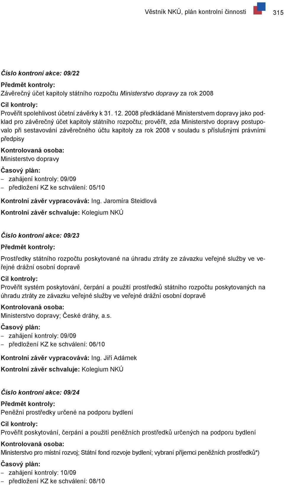2008 předkládané Ministerstvem dopravy jako podklad pro závěrečný účet kapitoly státního rozpočtu; prověřit, zda Ministerstvo dopravy postupovalo při sestavování závěrečného účtu kapitoly za rok 2008