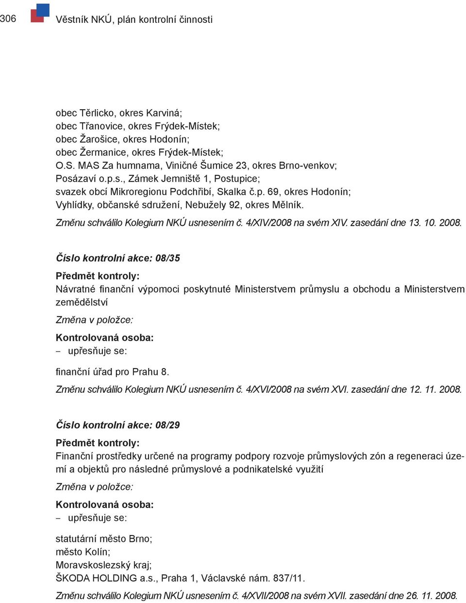 Změnu schválilo Kolegium NKÚ usnesením č. 4/XIV/2008 na svém XIV. zasedání dne 13. 10. 2008.