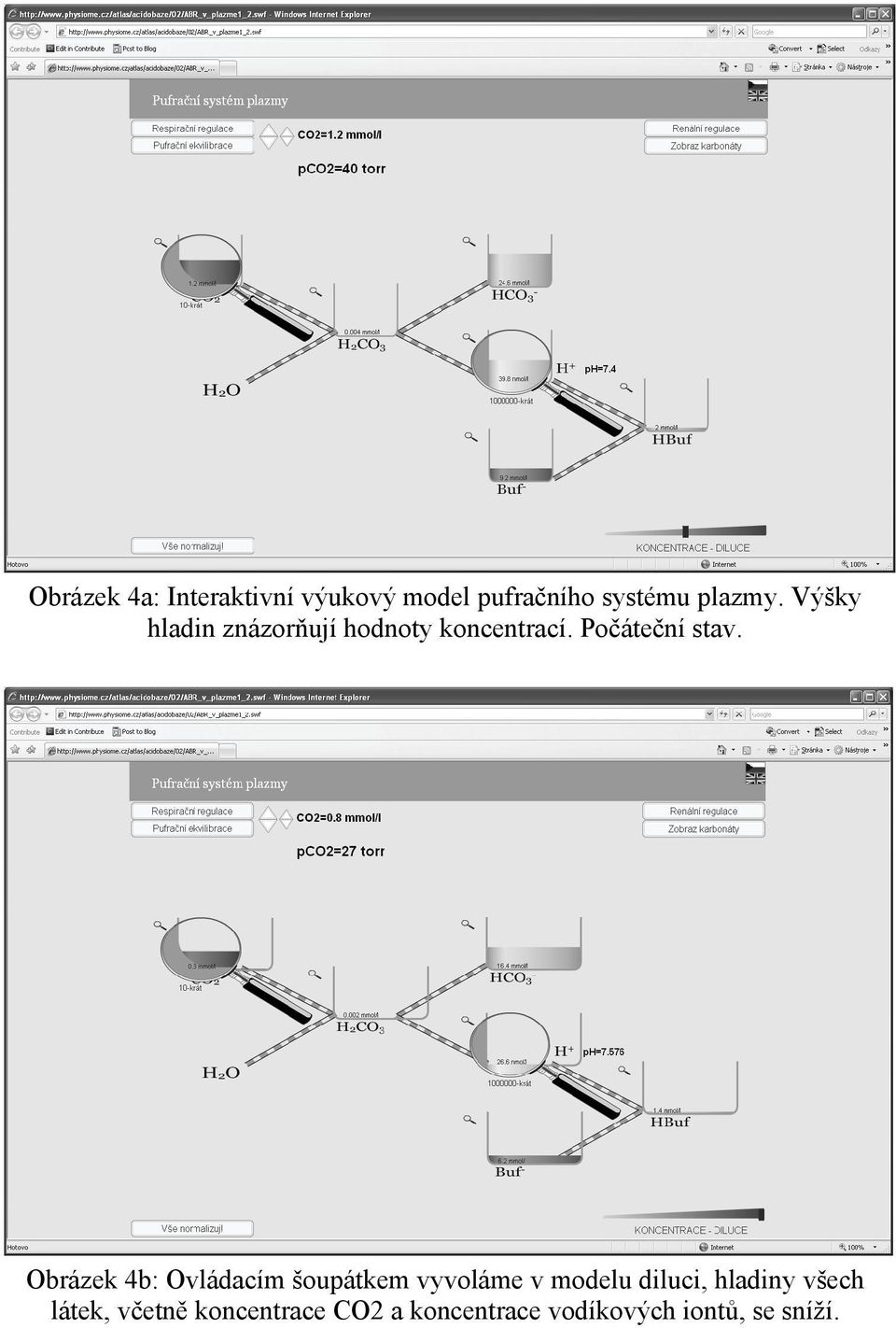 Obrázek 4b: Ovládacím šoupátkem vyvoláme v modelu diluci, hladiny