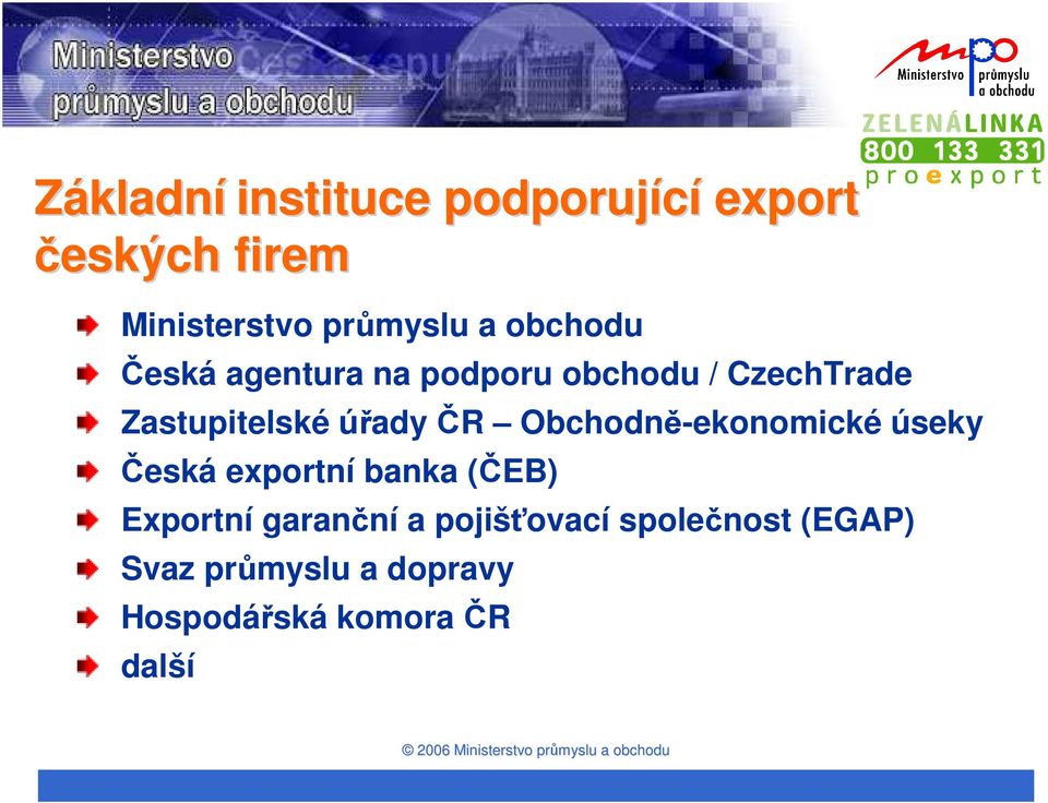 ČR Obchodně-ekonomické úseky Česká exportní banka (ČEB) Exportní garanční a