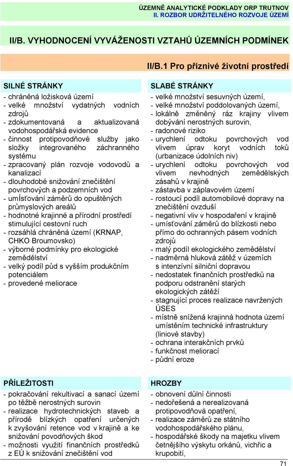 složky integrovaného záchranného systému - zpracovaný plán rozvoje vodovodů a kanalizací - dlouhodobé snižování znečištění povrchových a podzemních vod - umísťování záměrů do opuštěných průmyslových