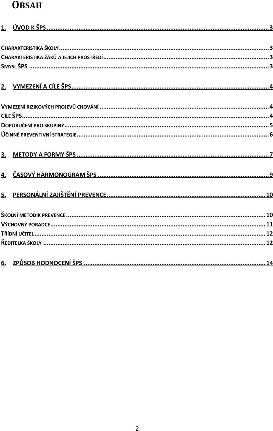 .. 5 ÚČINNÉ PREVENTIVNÍ STRATEGIE... 6 3. METODY A FORMY ŠPS... 7 4. ČASOVÝ HARMONOGRAM ŠPS... 9 5.
