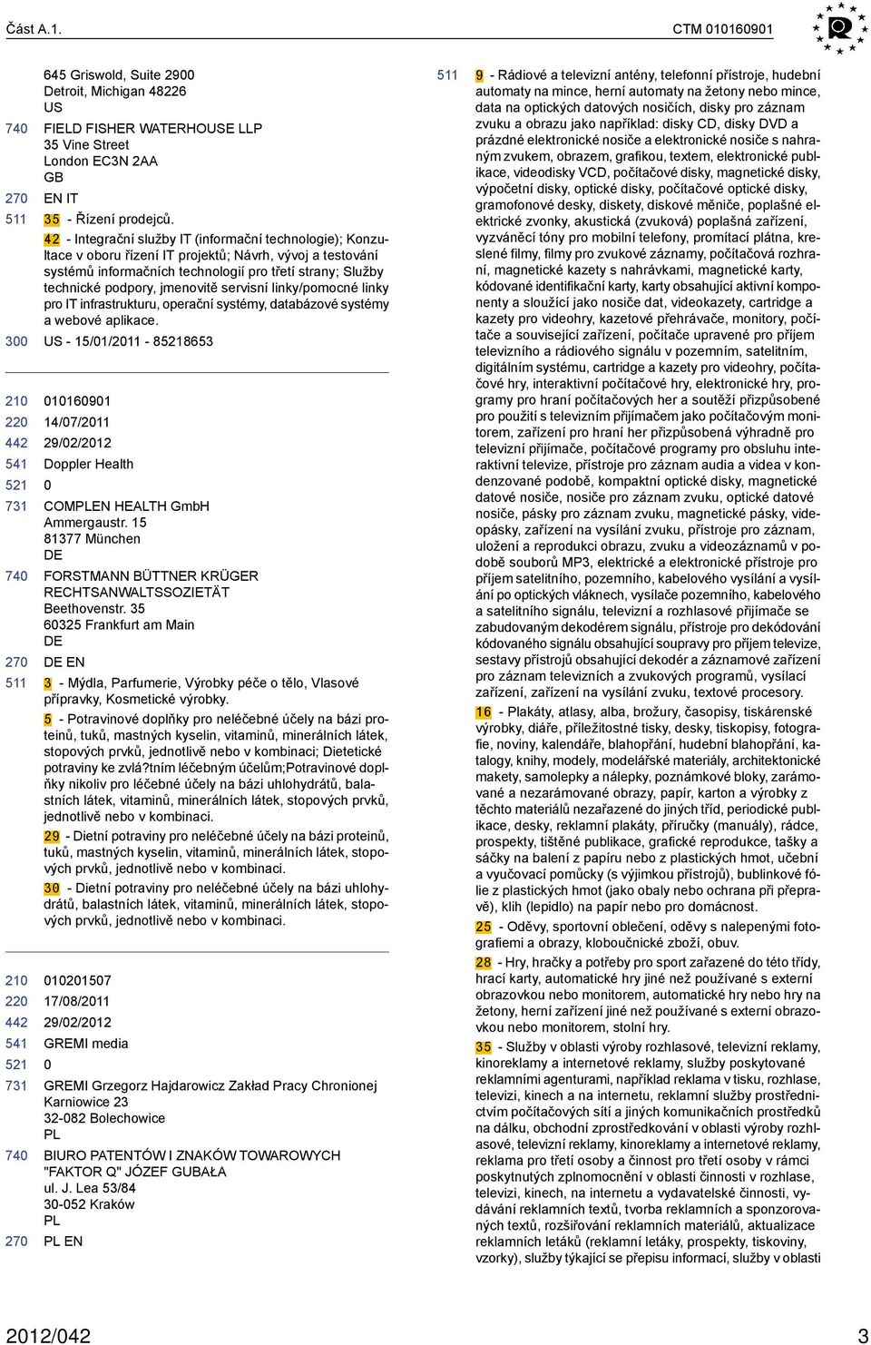 jmenovitě servisní linky/pomocné linky pro IT infrastrukturu, operační systémy, databázové systémy a webové aplikace. US - 15/1/211-88653 11691 14/7/211 Doppler Health COMPLEN HEALTH GmbH Ammergaustr.