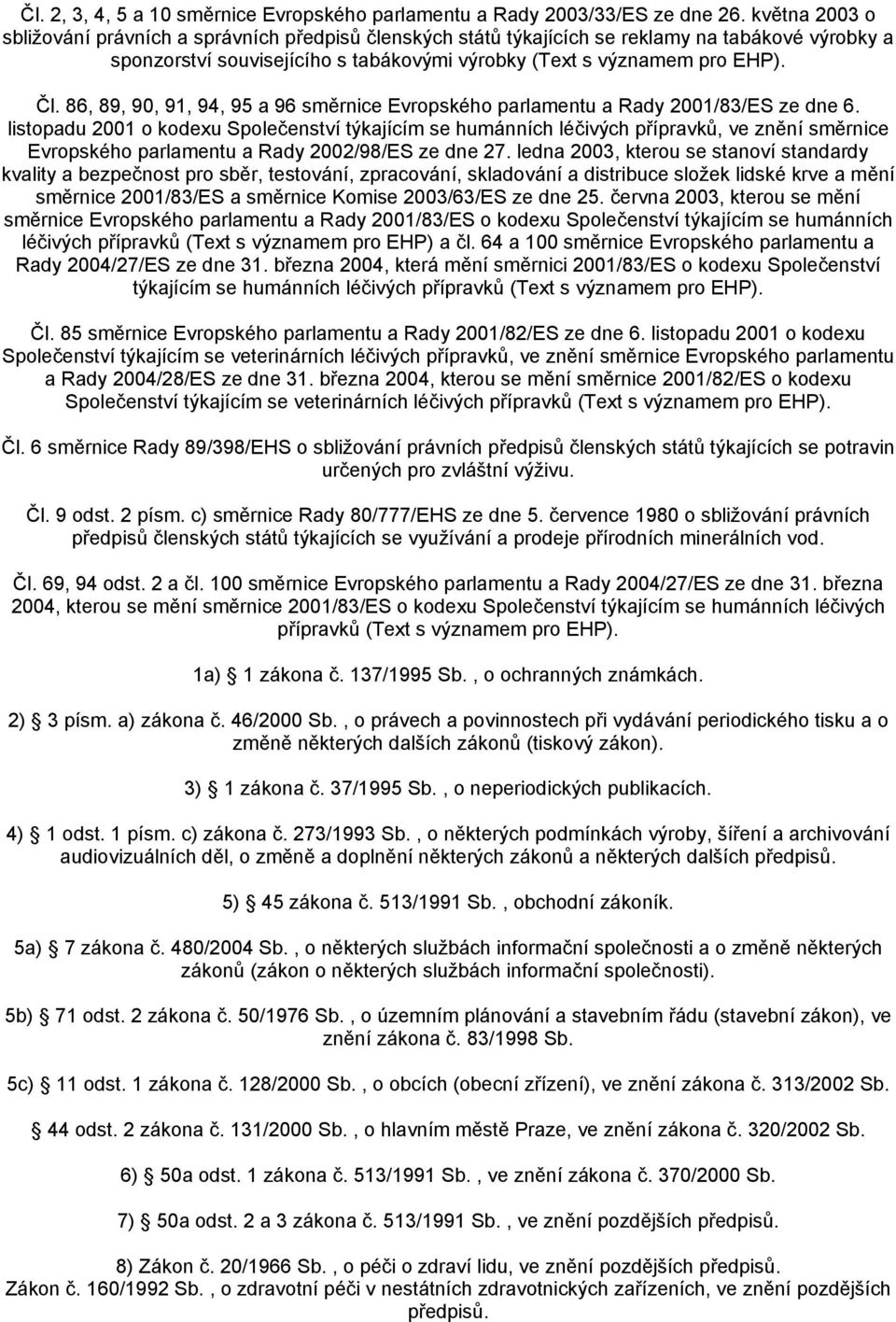 86, 89, 90, 91, 94, 95 a 96 směrnice Evropského parlamentu a Rady 2001/83/ES ze dne 6.