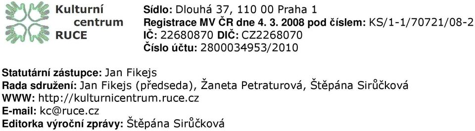 2008 pod číslem: KS/1-1/70721/08-2 IČ: 22680870 DIČ: CZ2268070 Číslo účtu: