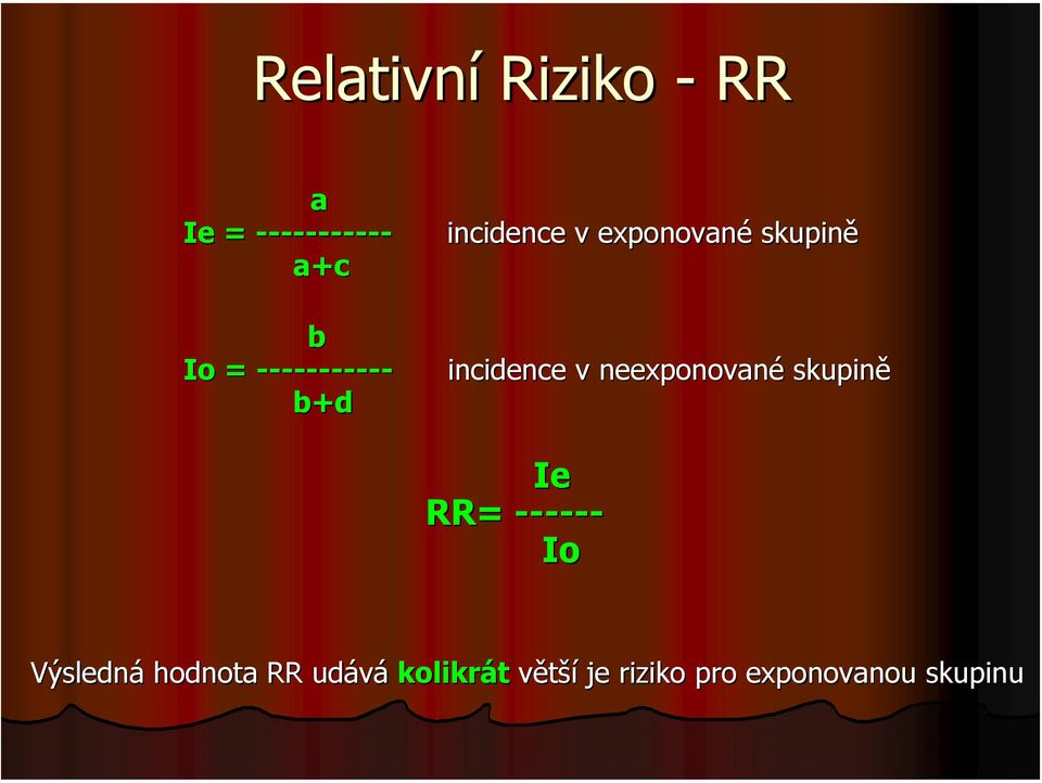 neexponované skupině b+d Ie RR= ------ Io Výsledná