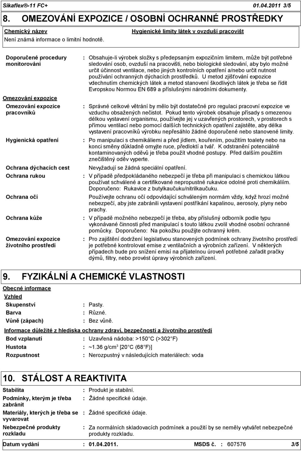 Obsahuje-li výrobek složky s předepsaným expozičním limitem, může být potřebné sledování osob, ovzduší na pracovišti, nebo biologické sledování, aby bylo možné určit účinnost ventilace, nebo jiných