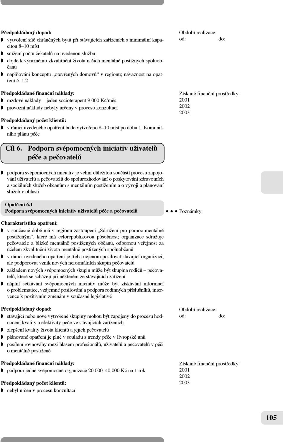 w provozní náklady nebyly urãeny v procesu konzultací w v rámci uvedeného opatfiení bude vytvofieno 8 10 míst po dobu 1. Komunitního plánu péãe Cíl 6.