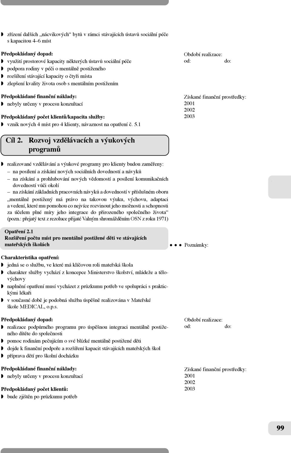 vznik nových 4 míst pro 4 klienty, návaznost na opatfiení ã. 5.1 Cíl 2.