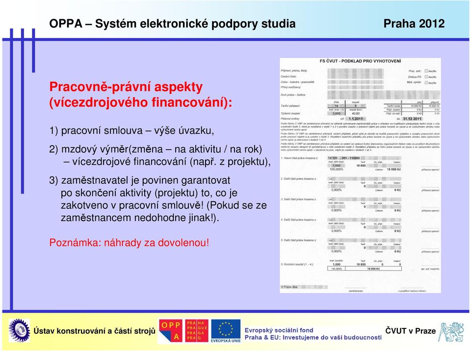 z projektu), 3) zaměstnavatel je povinen garantovat po skončení aktivity (projektu) to, co