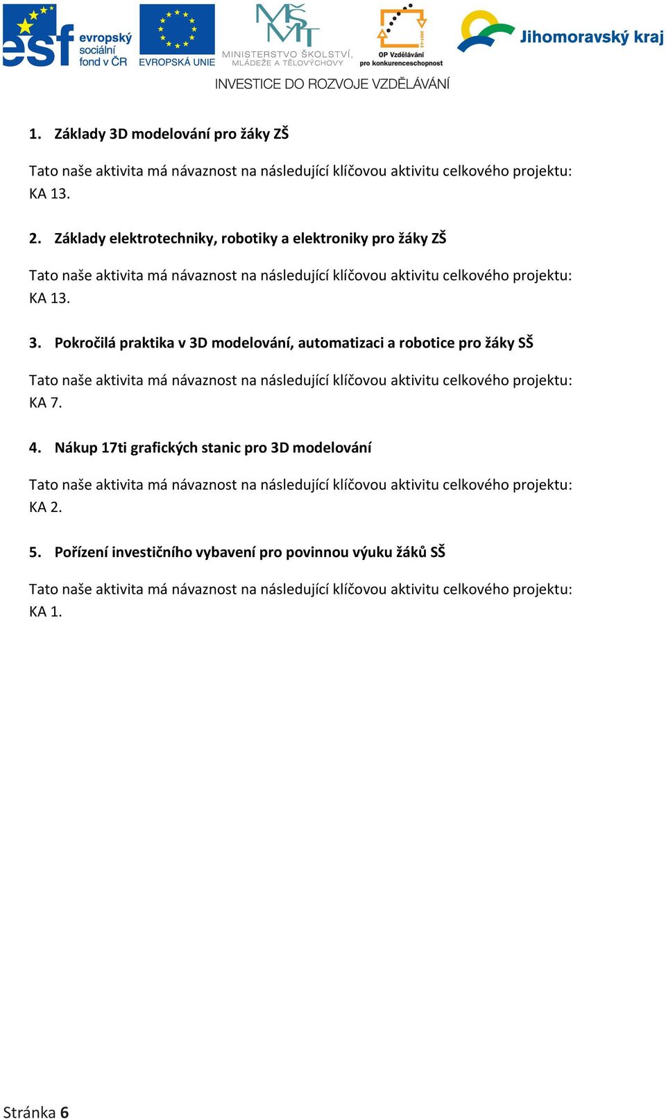 Pokročilá praktika v 3D modelování, automatizaci a robotice pro žáky SŠ Tato naše aktivita má návaznost na následující klíčovou aktivitu celkového projektu: KA 7. 4.