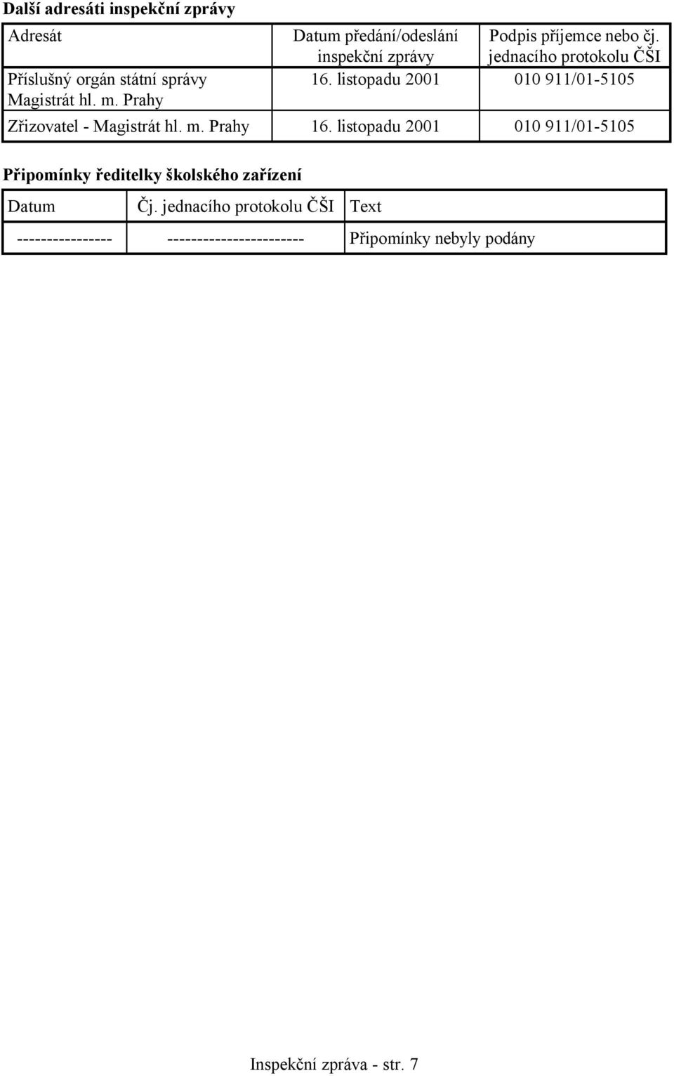 listopadu 2001 010 911/01-5105 Zřizovatel - Magistrát hl. m. Prahy 16.
