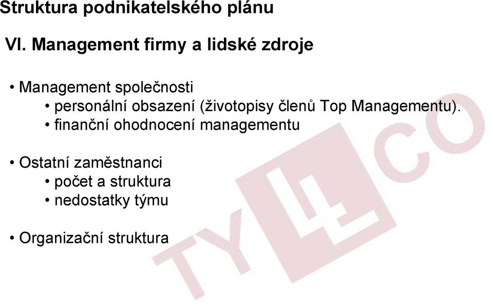 personální obsazení (životopisy členů Top Managementu).