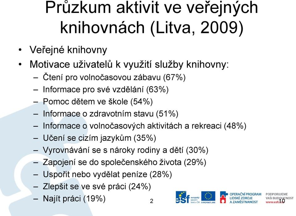 Informace o volnočasových aktivitách a rekreaci (48%) Učení se cizím jazykům (35%) Vyrovnávání se s nároky rodiny a dětí