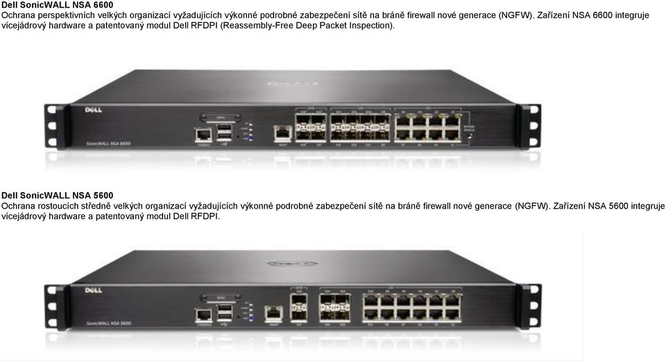 Zařízení NSA 6600 integruje vícejádrový hardware a patentovaný modul Dell RFDPI (Reassembly-Free Deep Packet Inspection).