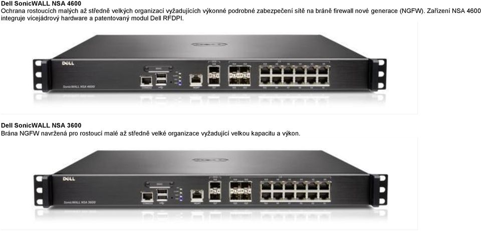 Zařízení NSA 4600 integruje vícejádrový hardware a patentovaný modul Dell RFDPI.