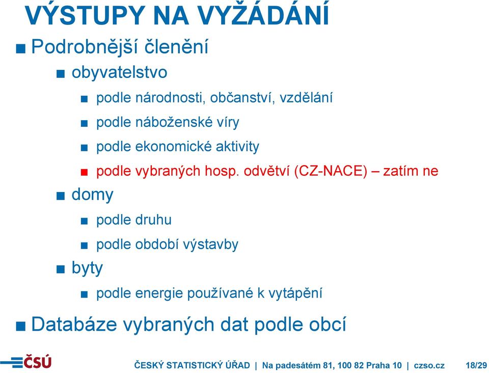 odvětví (CZ-NACE) zatím ne domy byty podle druhu podle období výstavby podle energie