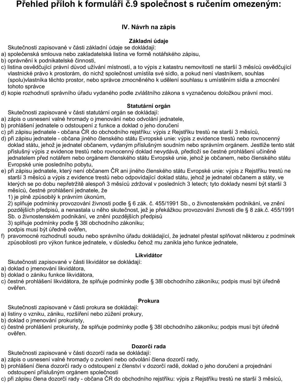 innosti, c) listina osv d ující právní d vod užívání místností, a to výpis z katastru nemovitostí ne starší 3 m síc osv d ující vlastnické právo k prostorám, do nichž spole nost umístila své sídlo, a