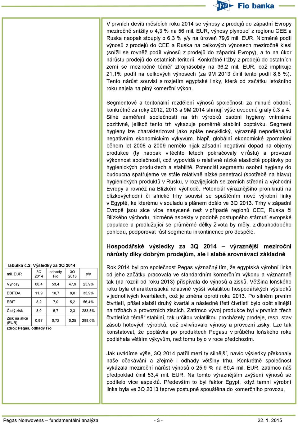 teritorií. Konkrétně tržby z prodejů do ostatních zemí se meziročně téměř ztrojnásobily na 36,2 mil. EUR, což implikuje 21,1% podíl na celkových výnosech (za 9M 2013 činil tento podíl 8,6 %).