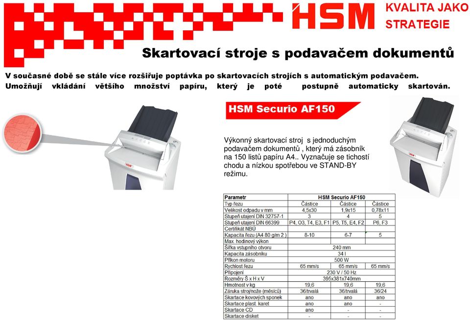 Umožňují vkládání většího množství papíru, který je poté postupně automaticky skartován.