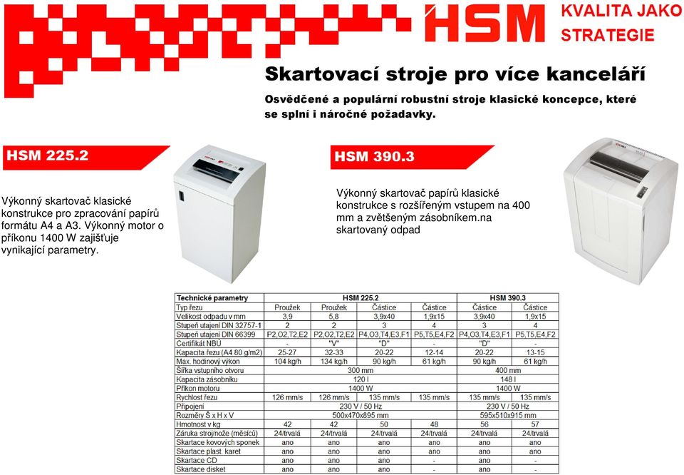 Výkonný skartovač klasické konstrukce pro zpracování papírů formátu A4 a A3.
