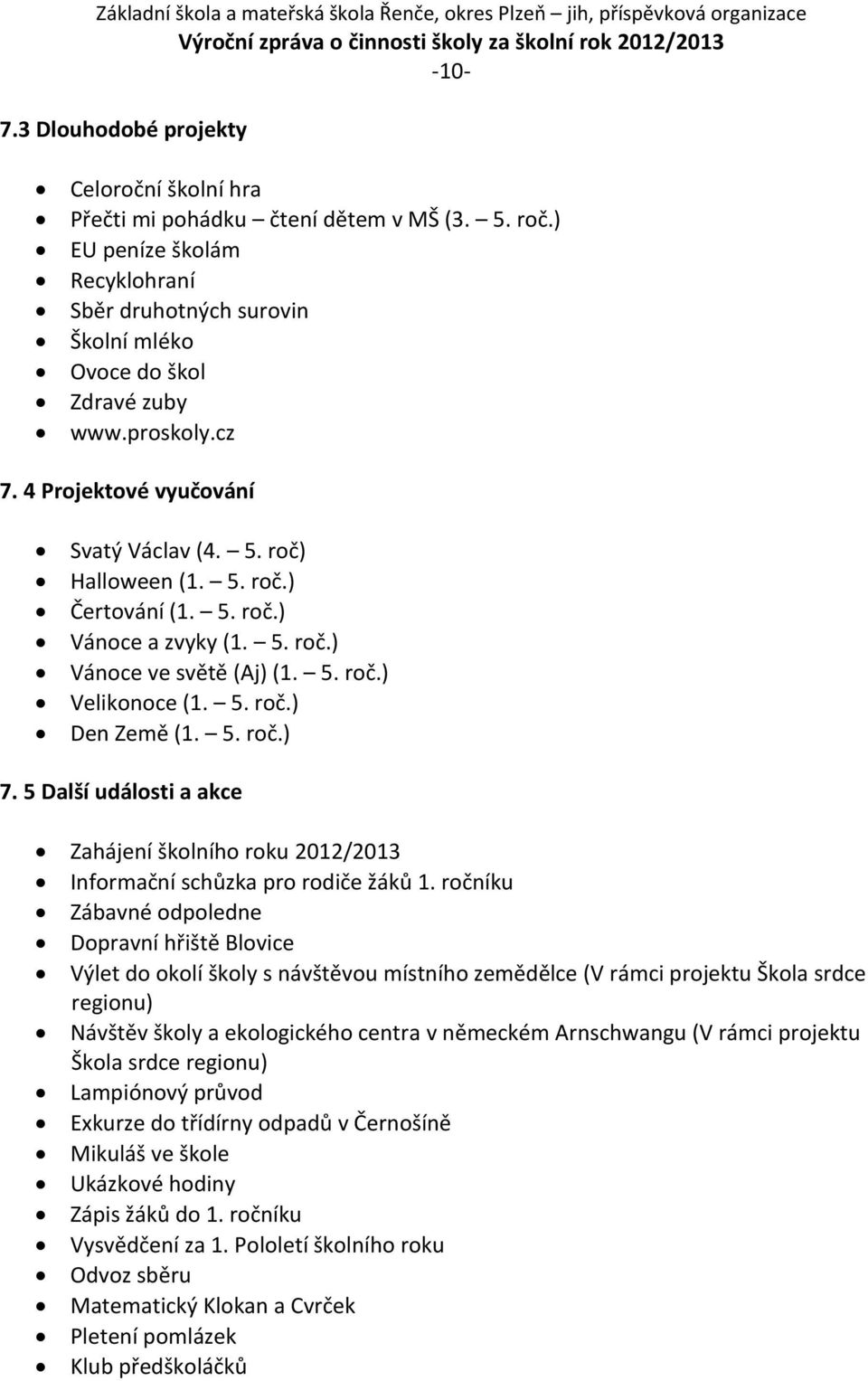 5. roč.) 7. 5 Další události a akce Zahájení školního roku 2012/2013 Informační schůzka pro rodiče žáků 1.