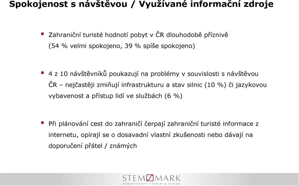 infrastrukturu a stav silnic (10 %) či jazykovou vybavenost a přístup lidí ve službách (6 %) Při plánování cest do zahraničí