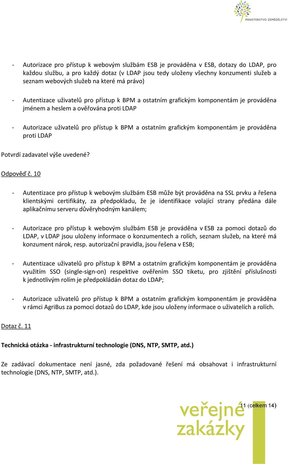 grafickým komponentám je prováděna proti LDAP Potvrdí zadavatel výše uvedené? Odpověď č.