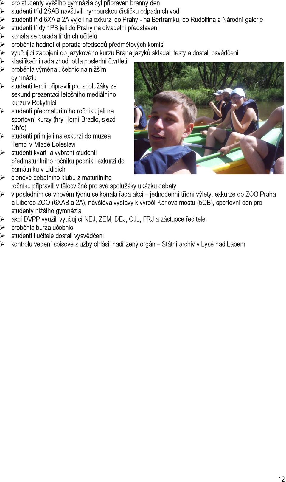 kurzu Brána jazyků skládali testy a dostali osvědčení klasifikační rada zhodnotila poslední čtvrtletí proběhla výměna učebnic na nižším gymnáziu studenti tercií připravili pro spolužáky ze sekund