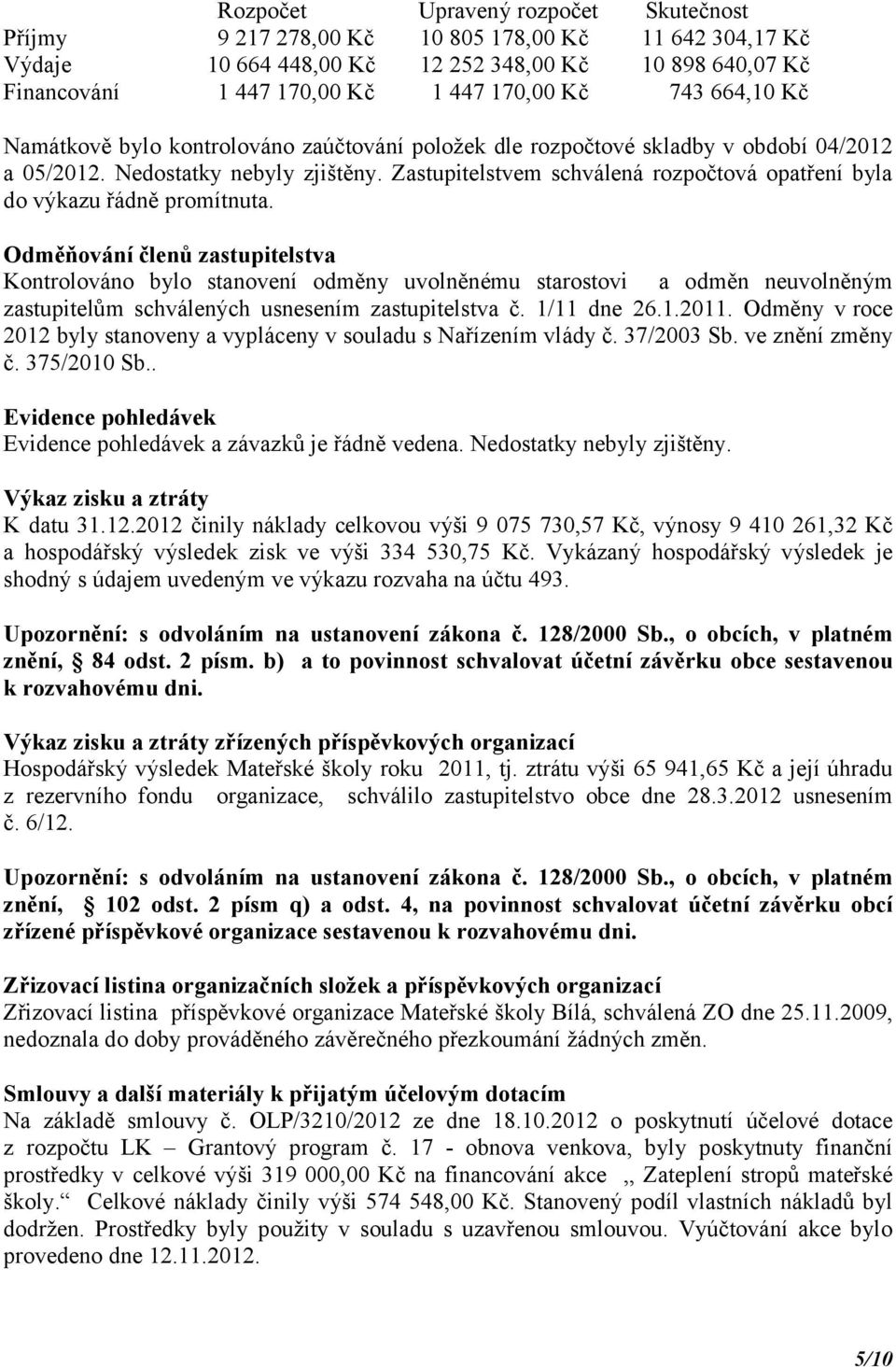 Zastupitelstvem schválená rozpočtová opatření byla do výkazu řádně promítnuta.