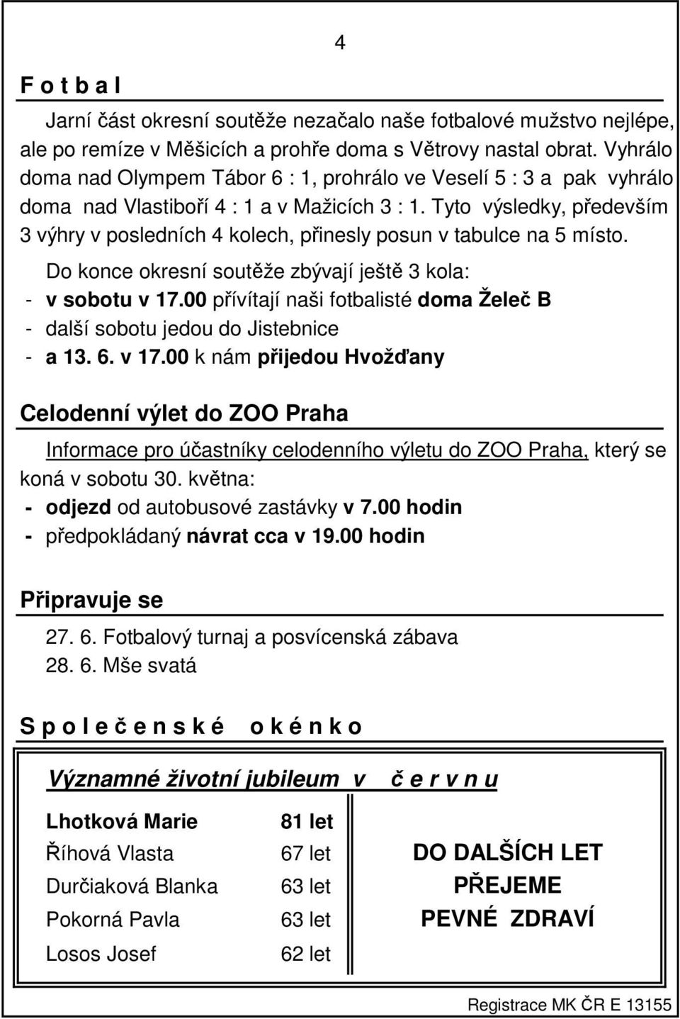 Tyto výsledky, především 3 výhry v posledních 4 kolech, přinesly posun v tabulce na 5 místo. Do konce okresní soutěže zbývají ještě 3 kola: - v sobotu v 17.