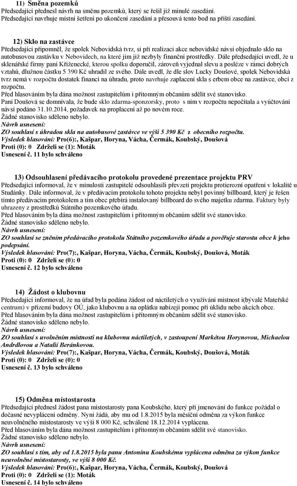 prostředky. Dále předsedající uvedl, že u sklenářské firmy paní Křiženecké, kterou spolku doporučil, zároveň vyjednal slevu a posléze v rámci dobrých vztahů, dlužnou částku 5 390 Kč uhradil ze svého.