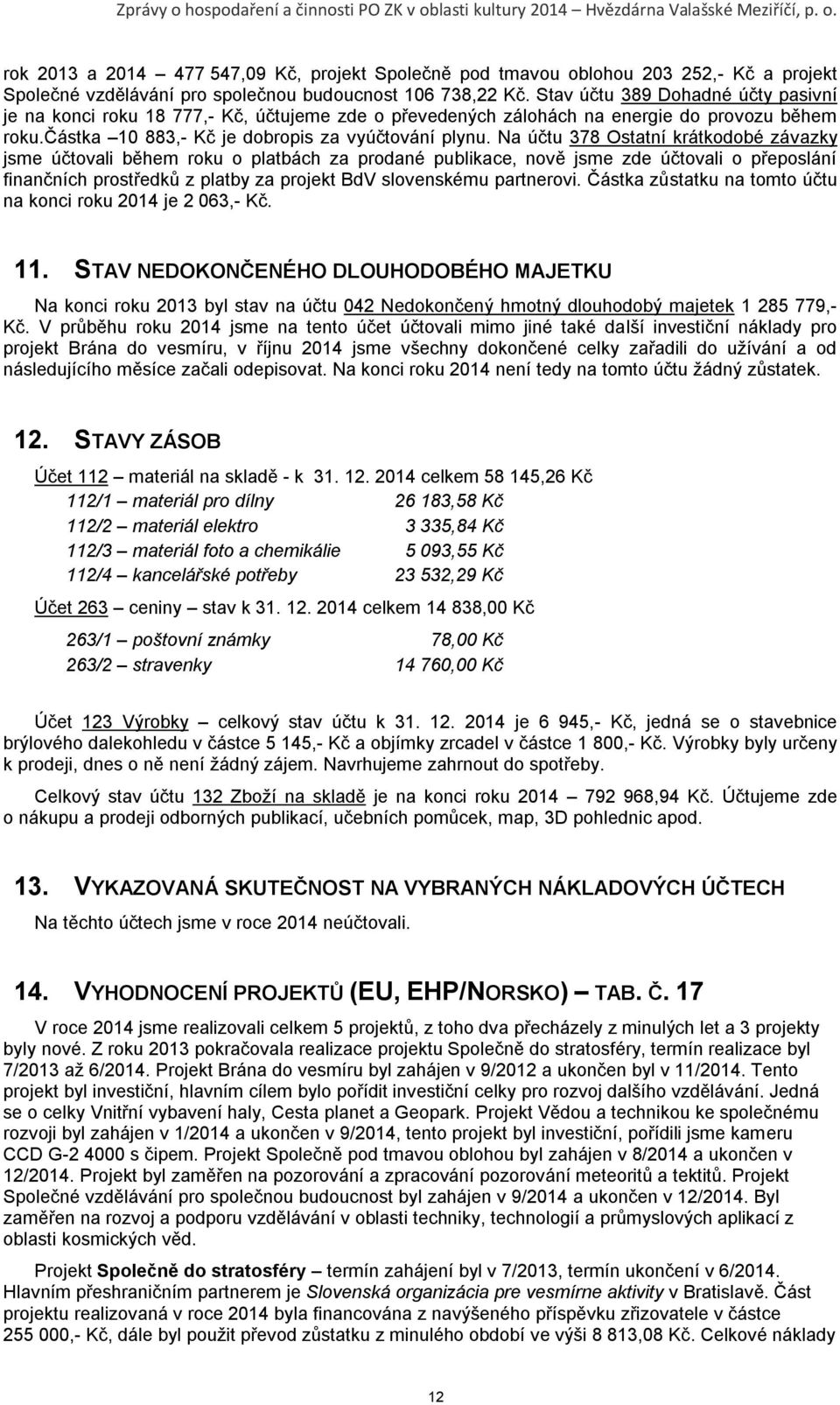 Na účtu 378 Ostatní krátkodobé závazky jsme účtovali během roku o platbách za prodané publikace, nově jsme zde účtovali o přeposlání finančních prostředků z platby za projekt BdV slovenskému