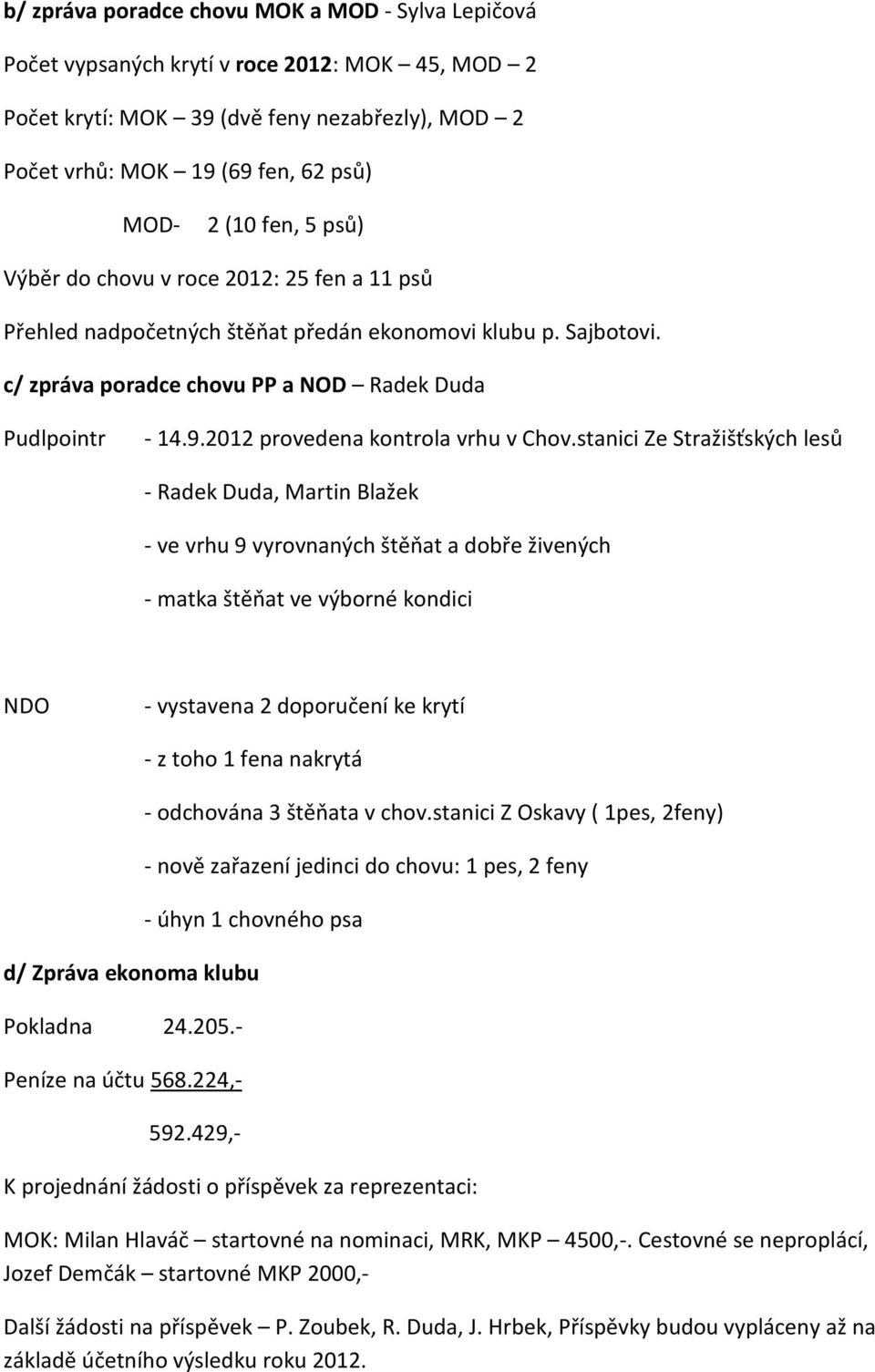 2012 provedena kontrola vrhu v Chov.