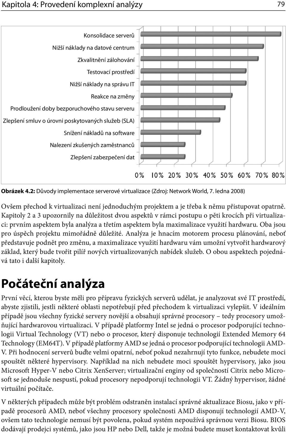 2: Důvody implementace serverové virtualizace (Zdroj: Network World, 7. ledna 2008) Ovšem přechod k virtualizaci není jednoduchým projektem a je třeba k němu přistupovat opatrně.