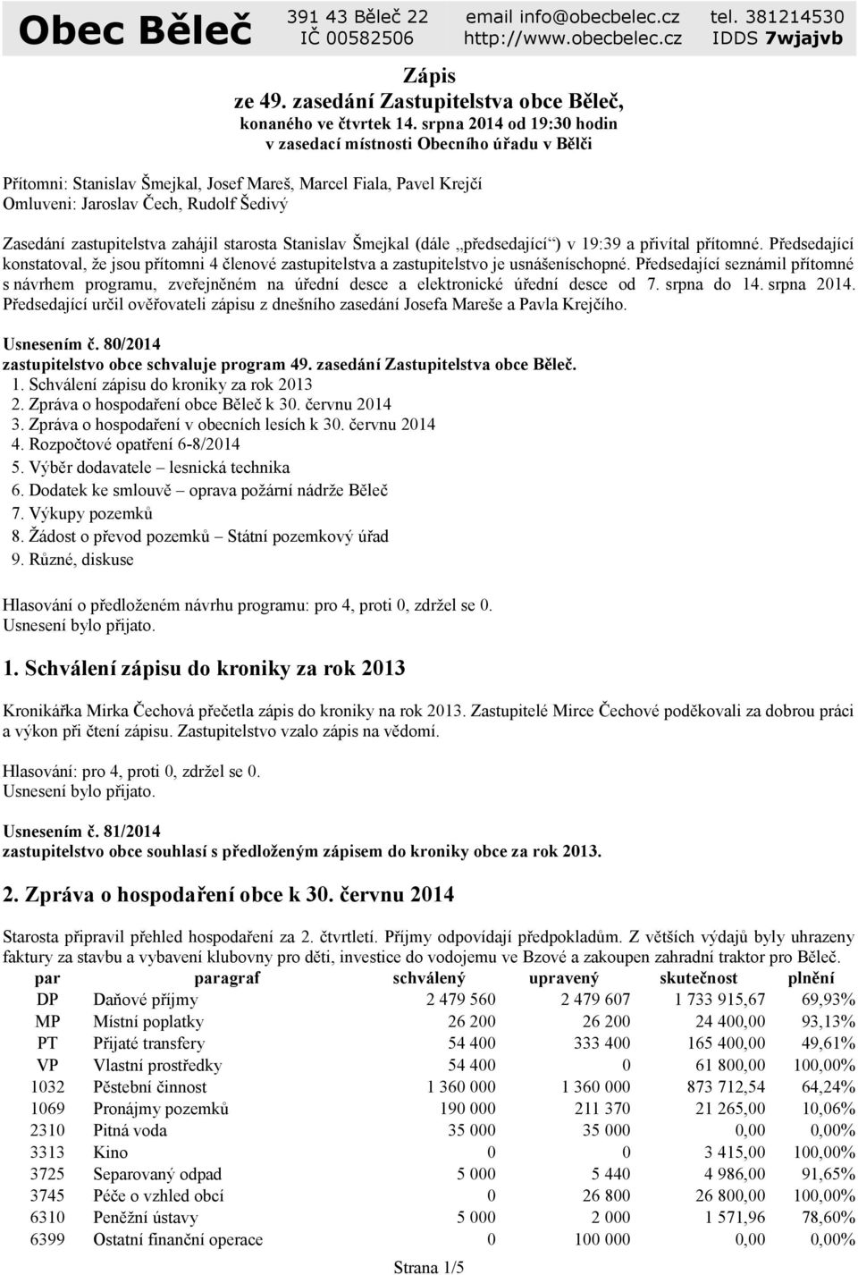 zastupitelstva zahájil starosta Stanislav Šmejkal (dále předsedající ) v 19:39 a přivítal přítomné.