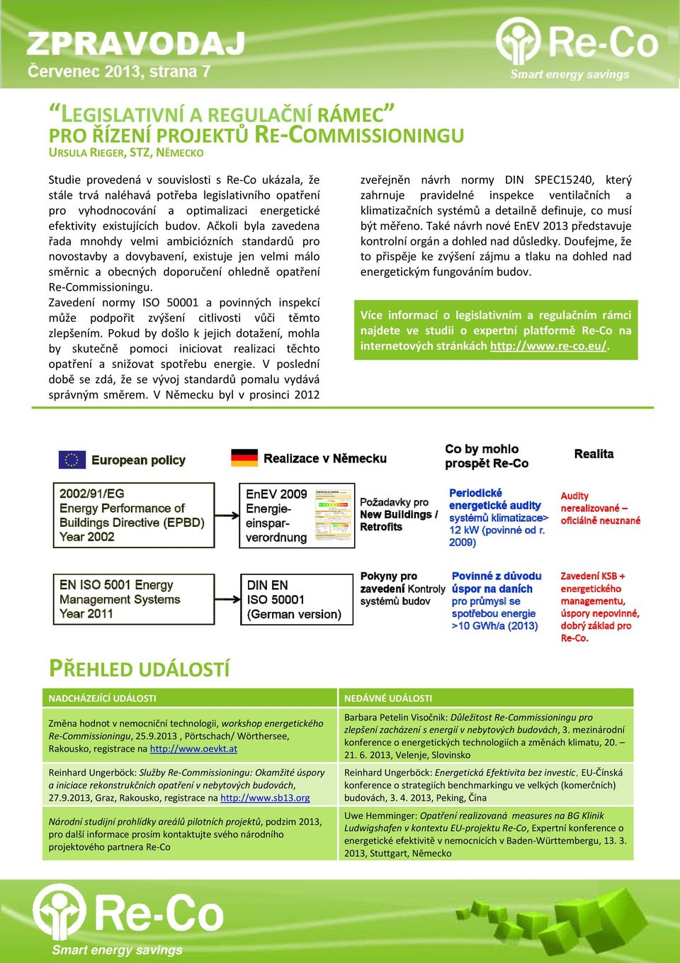 Ačkoli byla zavedena řada mnohdy velmi ambiciózních standardů pro novostavby a dovybavení, existuje jen velmi málo směrnic a obecných doporučení ohledně opatření Re Commissioningu.