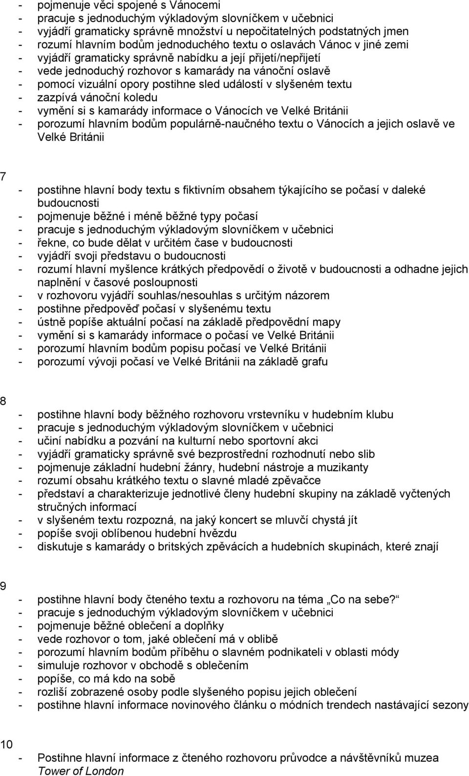 vymění si s kamarády informace o Vánocích ve Velké Británii - porozumí hlavním bodům populárně-naučného textu o Vánocích a jejich oslavě ve Velké Británii 7 - postihne hlavní body textu s fiktivním