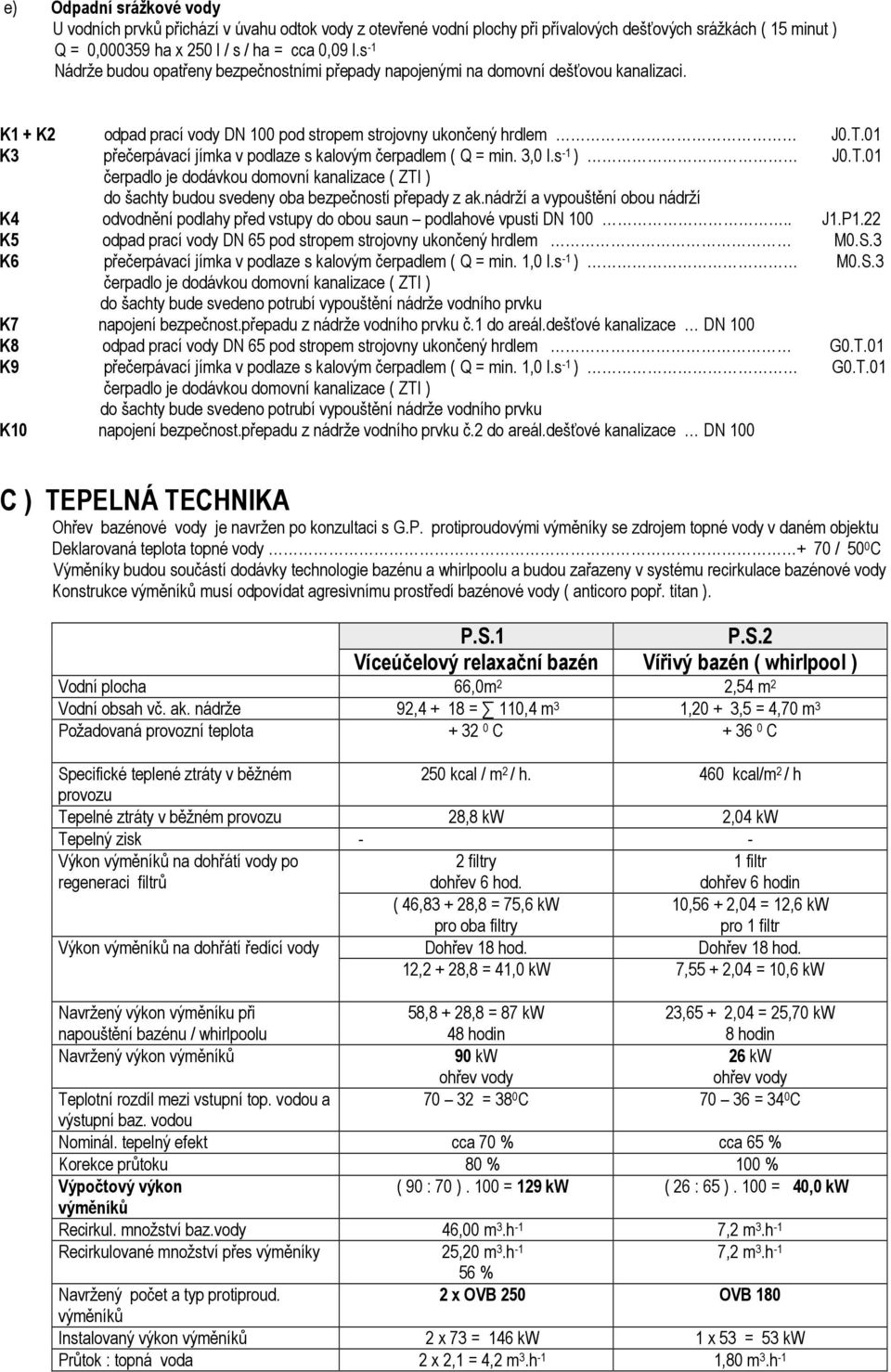 01 K3 přečerpávací jímka v podlaze s kalovým čerpadlem ( Q = min. 3,0 l.s -1 ) J0.T.01 čerpadlo je dodávkou domovní kanalizace ( ZTI ) do šachty budou svedeny oba bezpečností přepady z ak.
