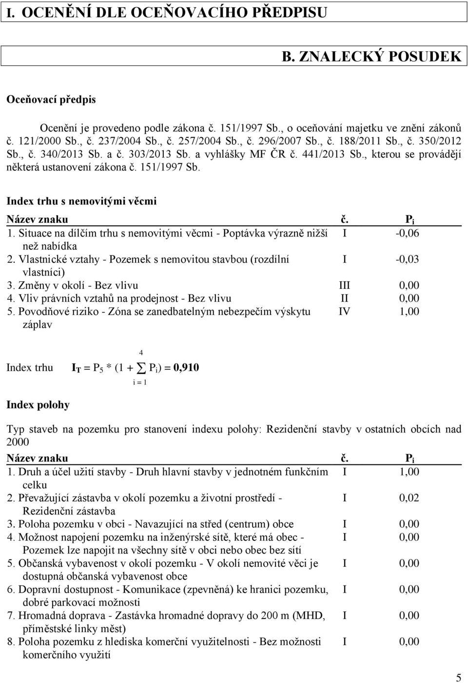 Index trhu s nemovitými věcmi Název znaku č. P i 1. Situace na dílčím trhu s nemovitými věcmi - Poptávka výrazně nižší I -0,06 než nabídka 2.